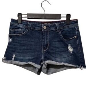 Fran Denim Carol Distressed Jean Shorts Dark Wash Cuffed Size 29  Womens